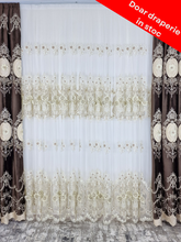 Draperia Ron din catifea maro cu broderie crem în relief 3D și margele