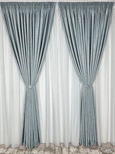 Set Luciana: perdea turcoaz tip in bamboo cu draperie tip vopsea decorativa turcoaz