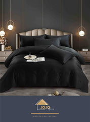 Lenjerie Neagra de Pat Dublu din Bumbac Damasc Premium Hotelier, 6 Piese, Cearceaf Elastic 180x200+30 cm – Pentru Saltele 160x200 si 180x200 – Ideala pentru Dormitoare Albe, Gri sau Negre