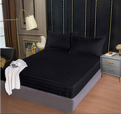 Husa cu elastic din damasc bumbac pentru saltea 160/180x200cm + 2 fete perna - negru - E131