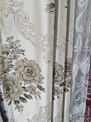 Draperie Crem Model Floral Anabella pentru Living si Dormitor cu Mobilier Crem si Lemn Natur, Confectionata la Comanda Casablanca Magazin
