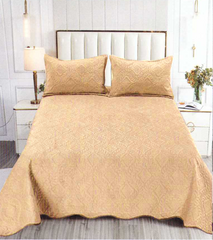Set Cuvertura Pat din Catifea Crem Auriu 220x240 + 2 fete perna CS18