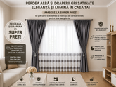 Set Mangalia: pentru Decoruri Moderne si Elegante in Nuante de Gri Inchis, Alb si Negru - Perdea din In Cristal si Draperie Catifea Gri Inchis - Confectionat pe Comanda – Ideal pentru Living si Dormitor in Nuanțe Alb, Gri si Lemn Natur