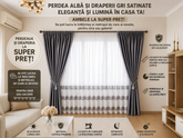 Set Mangalia: pentru Decoruri Moderne si Elegante in Nuante de Gri Inchis, Alb si Negru - Perdea din In Cristal si Draperie Catifea Gri Inchis - Confectionat pe Comanda – Ideal pentru Living si Dormitor in Nuanțe Alb, Gri si Lemn Natur