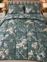 Pilota pentru pat de 2 persoane, model floral verde inchis,180x220cm cu cearșaf si 2 fete de perna dreptunghiulare Cod:D36