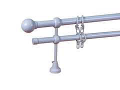 Galerie Metalica Dubla Australia Alba, Completa cu Accesorii si Prindere in Perete – Bare de 19 mm, Console de 18 cm, Inele cu Carlige Incluse – Ideala pentru Perdele si Draperii, Living si Dormitor