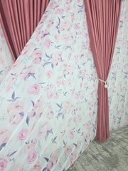 Set Perdea din Voal cu Model Floral si Draperie Soft Roz Semi-Opaca – Set elegant pentru living si dormitor in nuante alb, crem, bej si roz, confectionat pe comanda