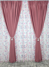 Set Perdea din Voal cu Model Floral si Draperie Soft Roz Semi-Opaca – Set elegant pentru living si dormitor in nuante alb, crem, bej si roz, confectionat pe comanda