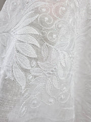 Perdea Jasmin alba din bamboo cu broderie alba