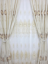 Set Ivoria: perdea din tul cu broderie crem 3D si draperie din catifea crem 3D