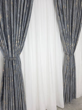 Colectia Venetia: perdea din matase cu insertii aurii varianta 3 si draperie din catifea cu insertii aurii - Gri inchis