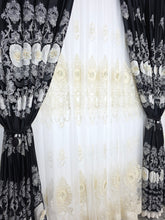 Set Linea: perdea din tul cu broderie crem 3D si draperie din catifea neagra 3D