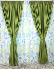 Set Camp Verde – Perdea din Voal cu Model Floral si Draperie Soft Verde Olive – Ideal pentru Livinguri Naturale cu Canapele Crem, Mobilier Lemn Natur si Decoruri in Tonuri Pamantii – Confectionat pe Comanda