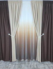 Set Leo: perdea bamboo in degrade maro si draperie blackout in doua culori crem-maro