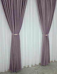 Set Perdea Voal Alb si Draperie Catifea Roz Pudra– Ideal pentru Livinguri si Dormitoare in nuante de alb, roz,crem sau gri – Confectionat pe Comanda Casablanca Magazin