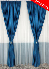 Set Simina: perdea in doua culori alb-turcoaz tip borangic si draperie catifea turcoaz