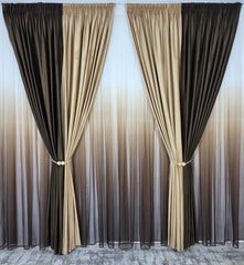 Draperie Catifea Maro Miere Blackout 90% Bicolor pentru Living si Dormitor cu Mobilier Crem si Lemn Natur, Confectionata la Comanda Casablanca Magazin