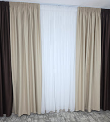 Draperie Leo Crem-Maro Blackout 90% – ideala pentru livinguri si dormitoare calde si elegante cu canapele crem, bej, cappuccino sau alb si mobilier lemn natur sau wenge – confectionata pe comanda