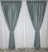 Draperie Venti turcoaz texturată cu aspect de vopsea decorativă