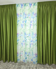 Set Camp Verde – Perdea din Voal cu Model Floral si Draperie Soft Verde Olive – Ideal pentru Livinguri Naturale cu Canapele Crem, Mobilier Lemn Natur si Decoruri in Tonuri Pamantii – Confectionat pe Comanda