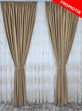 Set Aurora: perdea din bamboo cu broderie crem si draperie din catifea crem-miere