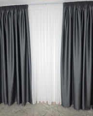 Draperie Paris Gri Inchis Blackout 100% – Draperie eleganta pentru living si dormitor in nuante alb, crem, gri si negru, confectionata pe comanda