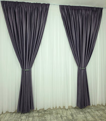 Set Barni – Perdea Voal Ivoire Premium si Draperie Catifea Mov – Ideal pentru Livinguri Elegante cu Canapele Crem, Mobilier Alb sau Gri si Accente Mov sau Aurii – Confectionat pe Comanda