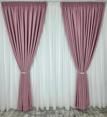 Colectia Blackout Varianta 782 – Perdea Alba Simpla din Voal Premium si Draperie Roz Uni din Stofa cu Textura Plina, Cadere Grea si Opacitate 80% – Ideal pentru Living si Dormitor, Pat sau Canapea Crem, Gri ori Alb, Pereti Albi – Confectionat pe Comanda