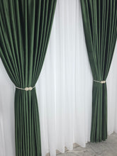 Set Narcisa: Perdea Alba Din Voal Si Draperie Catifea Verde Olive