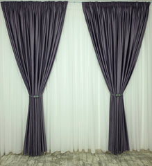 Set Barni – Perdea Voal Ivoire Premium si Draperie Catifea Mov – Ideal pentru Livinguri Elegante cu Canapele Crem, Mobilier Alb sau Gri si Accente Mov sau Aurii – Confectionat pe Comanda