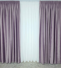 Set Perdea Voal Alb si Draperie Catifea Roz Pudra– Ideal pentru Livinguri si Dormitoare in nuante de alb, roz,crem sau gri – Confectionat pe Comanda Casablanca Magazin