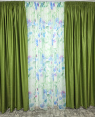 Set Camp Verde – Perdea din Voal cu Model Floral si Draperie Soft Verde Olive – Ideal pentru Livinguri Naturale cu Canapele Crem, Mobilier Lemn Natur si Decoruri in Tonuri Pamantii – Confectionat pe Comanda