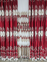 Draperie Catifea Rosie cu Broderie 3D Eleganta Blackout 80-95% pentru Living si Dormitor cu Accente Rosu si Mobilier Neutru, Confectionata la Comanda Casablanca Magazin