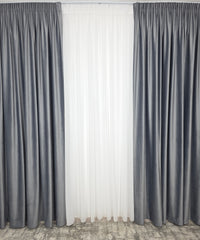 Set Gri Ciment:pentru Livinguri Moderne cu Canapele Gri, Mobilier Alb sau Decoruri in Nuante de Gri si Negru - Perdea Voal Premium si Draperie Catifea Gri Mediu - Confectionat pe Comanda