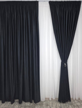 Set pentru Livinguri Moderne cu Canapele Gri, Mobilier Alb sau Accente Negre - Perdea Voal Premium si Draperie Catifea Negru - Confectionat pe Comanda