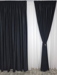 Set pentru Livinguri Moderne cu Canapele Gri, Mobilier Alb sau Accente Negre - Perdea Voal Premium si Draperie Catifea Negru - Confectionat pe Comanda