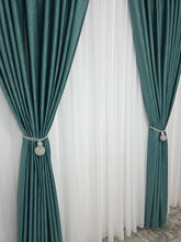 Draperie Rolex din catifea verde turcoaz cu sclipici auriu