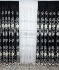 Draperie Catifea Neagra cu Broderie 3D Eleganta Blackout 80-95% pentru Living si Dormitor in Tonuri Gri si Negru, Confectionata la Comanda Casablanca Magazin