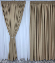 Draperie Cappuccino Eleganta Blackout 80-95% pentru Living si Dormitor cu Mobilier Crem si Lemn Natur, 100% Poliester, Confectionata la Comanda Casablanca Magazin
