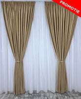 Set Alina: perdea in cristal alb cu forme geometrice si draperie catifea crem-miere