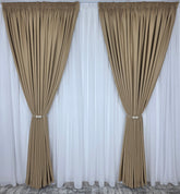 Colectia Blackout: Perdea Matase Alba Si Draperie Capucino Blackout 80%