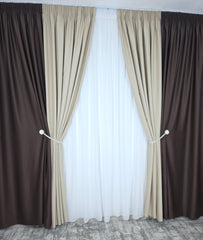 Draperie Leo Crem-Maro Blackout 90% – ideala pentru livinguri si dormitoare calde si elegante cu canapele crem, bej, cappuccino sau alb si mobilier lemn natur sau wenge – confectionata pe comanda