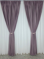 Set Perdea Voal Alb si Draperie Catifea Roz Pudra– Ideal pentru Livinguri si Dormitoare in nuante de alb, roz,crem sau gri – Confectionat pe Comanda Casablanca Magazin