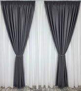 Colectia Blackout: Perdea Matase Alba Si Draperie Gri Inchis Blackout 98%