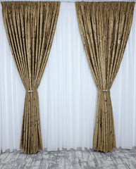Colectia Amazon Varianta Auriu Bronz – Perdea nesifonabila din matase alb imaculat si Draperie din catifea cu insertii aurii – Set elegant pentru living si dormitor in nuante alb, crem, bej si auriu bronz, confectionat pe comanda