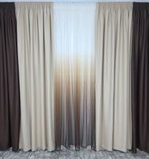 Set Leo: perdea bamboo in degrade maro si draperie blackout in doua culori crem-maro