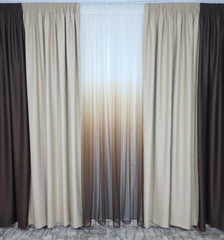 Set Leo: perdea bamboo in degrade maro si draperie blackout in doua culori crem-maro