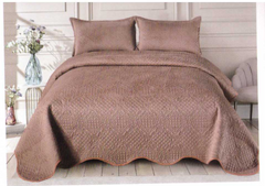 Set Cuvertura Pat din Catifea Roz Auriu 220x240 + 2 fete perna CC6