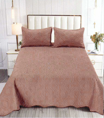 Set Cuvertura Pat din Catifea Roz Auriu 220x240 + 2 fete perna CS13