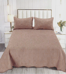 Set Cuvertura Pat din Catifea Roz Auriu V2 220x240 + 2 fete perna CS15